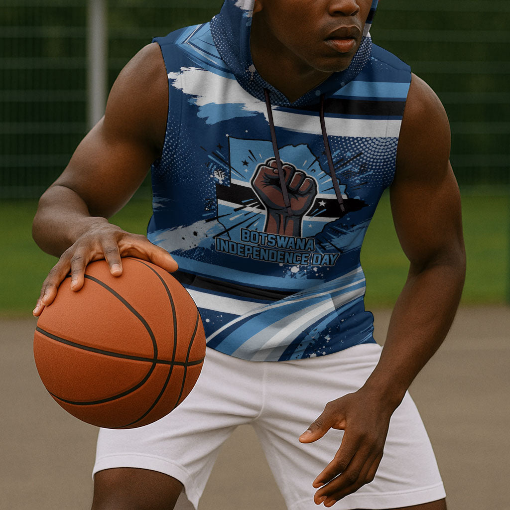 Botswana Independence Day Sleeveless Hoodie Raised Fist Map Graphic With National Coat Of Arms