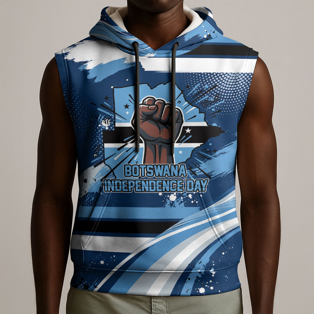 Botswana Independence Day Sleeveless Hoodie Raised Fist Map Graphic With National Coat Of Arms