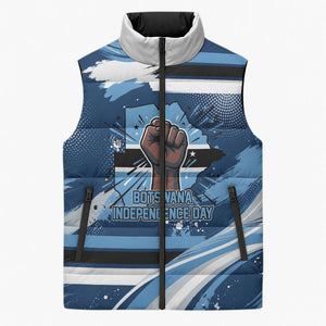Botswana Independence Day Sleeveless Puffer Jacket Raised Fist Map Graphic With National Coat Of Arms