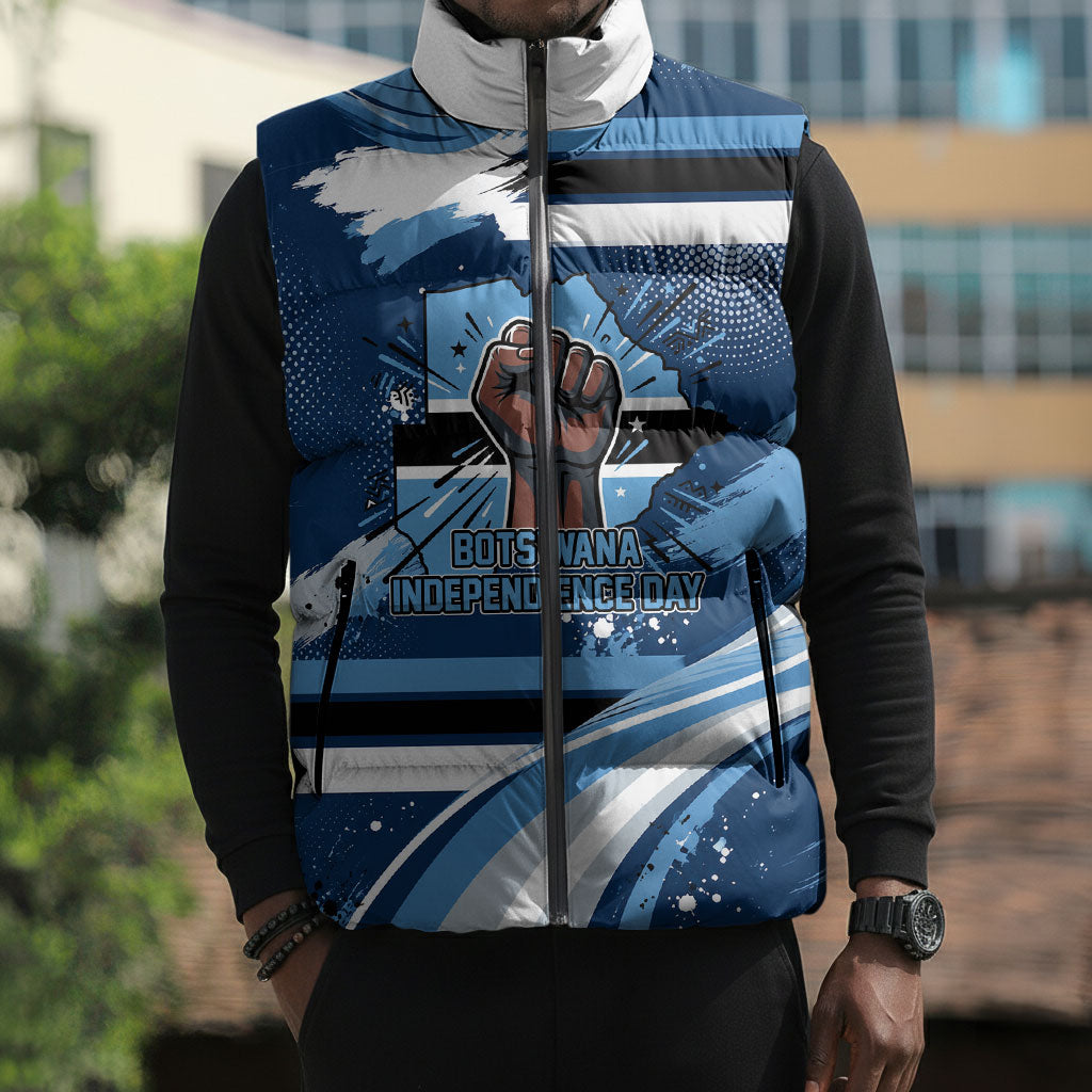 Botswana Independence Day Sleeveless Puffer Jacket Raised Fist Map Graphic With National Coat Of Arms