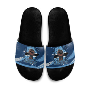 Botswana Independence Day Slide Sandals Raised Fist Map Graphic With National Coat Of Arms