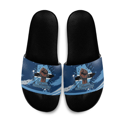 Botswana Independence Day Slide Sandals Raised Fist Map Graphic With National Coat Of Arms