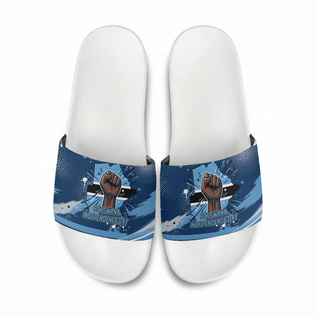 Botswana Independence Day Slide Sandals Raised Fist Map Graphic With National Coat Of Arms