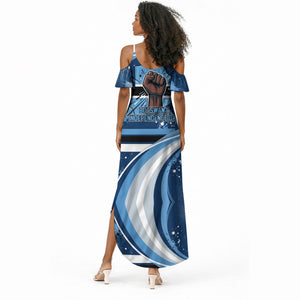 Botswana Independence Day Summer Maxi Dress Raised Fist Map Graphic With National Coat Of Arms