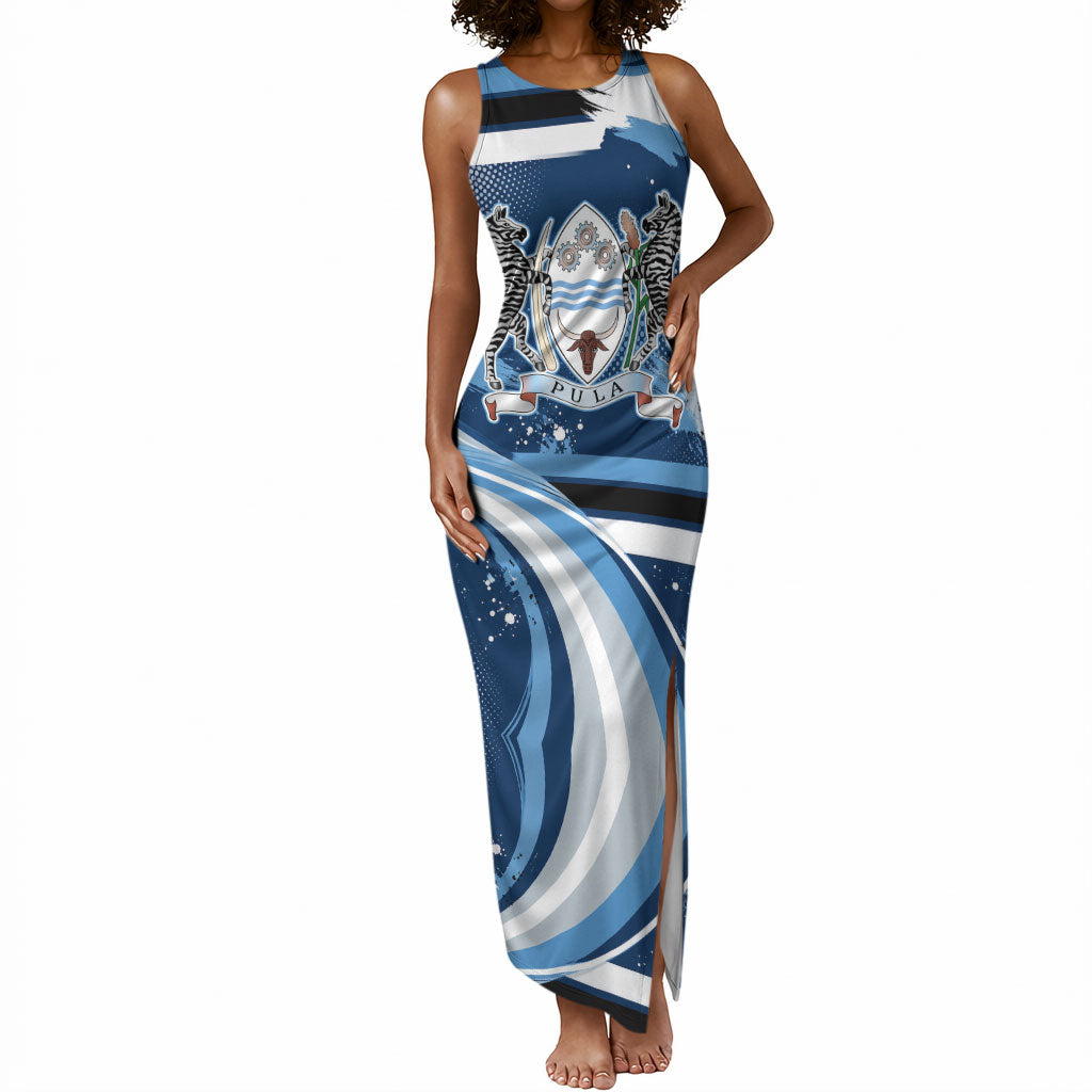 Botswana Independence Day Tank Maxi Dress Raised Fist Map Graphic With National Coat Of Arms