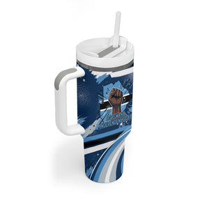 Botswana Independence Day Tumbler With Handle Raised Fist Map Graphic With National Coat Of Arms