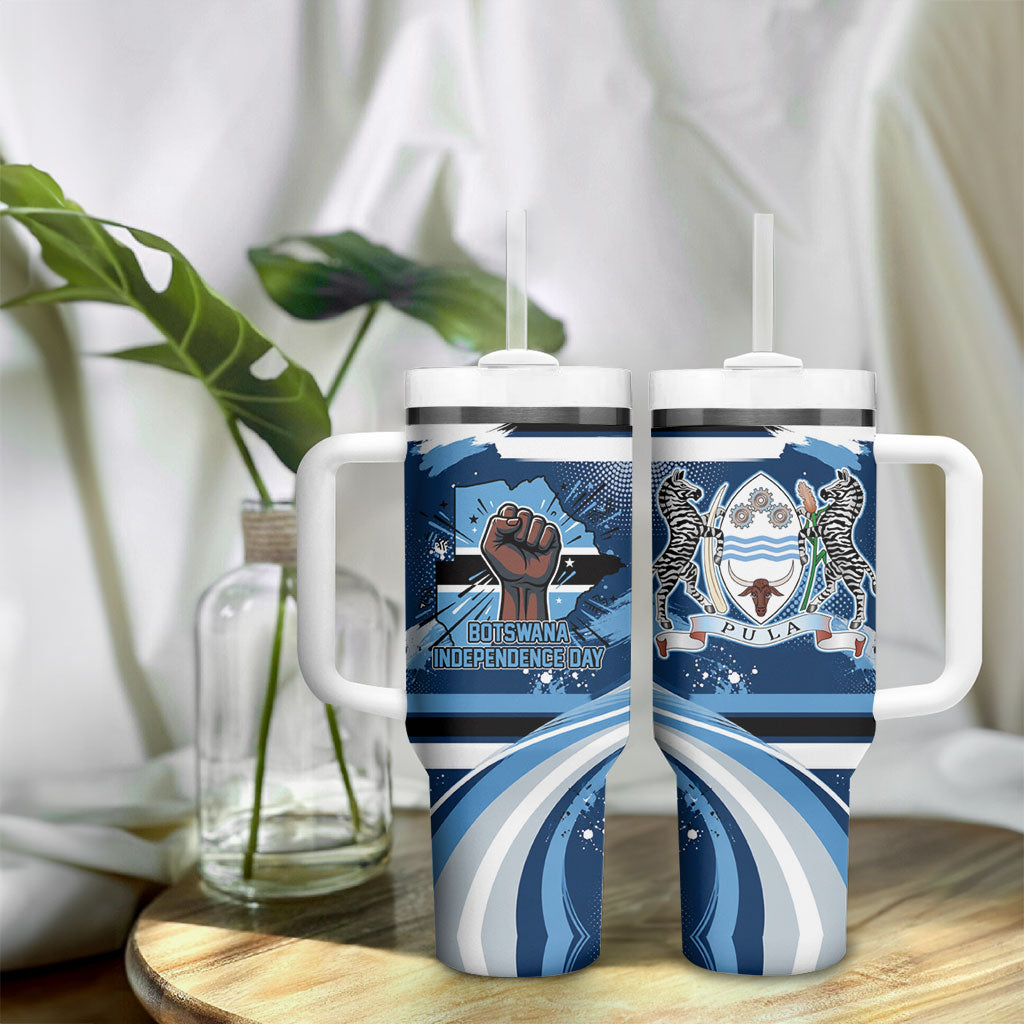 Botswana Independence Day Tumbler With Handle Raised Fist Map Graphic With National Coat Of Arms