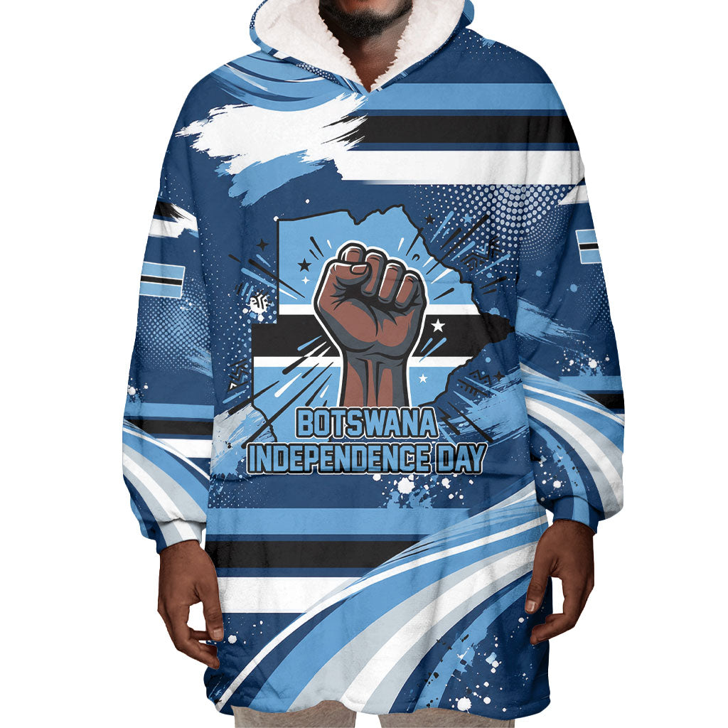 Botswana Independence Day Wearable Blanket Hoodie Raised Fist Map Graphic With National Coat Of Arms
