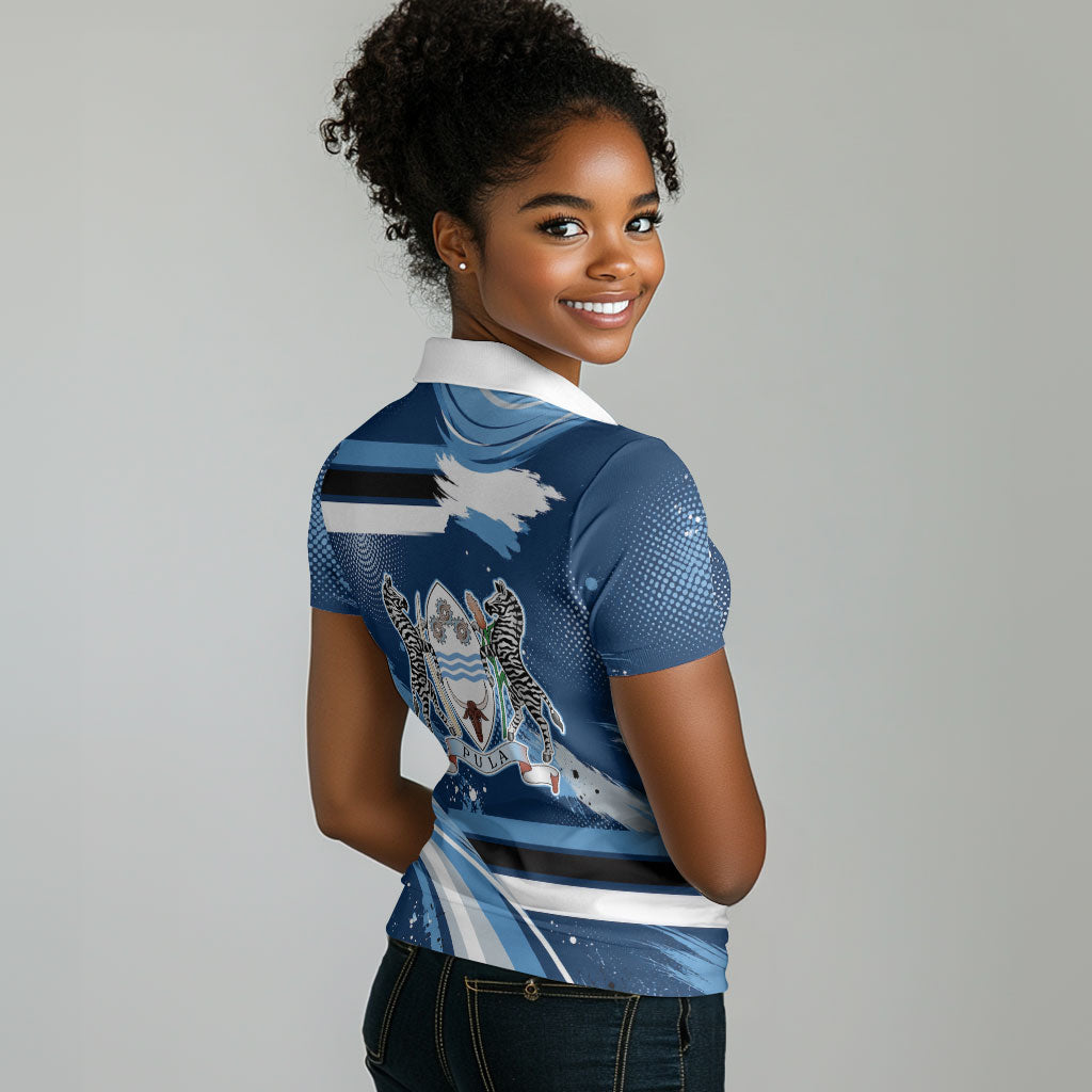Botswana Independence Day Women Polo Shirt Raised Fist Map Graphic With National Coat Of Arms
