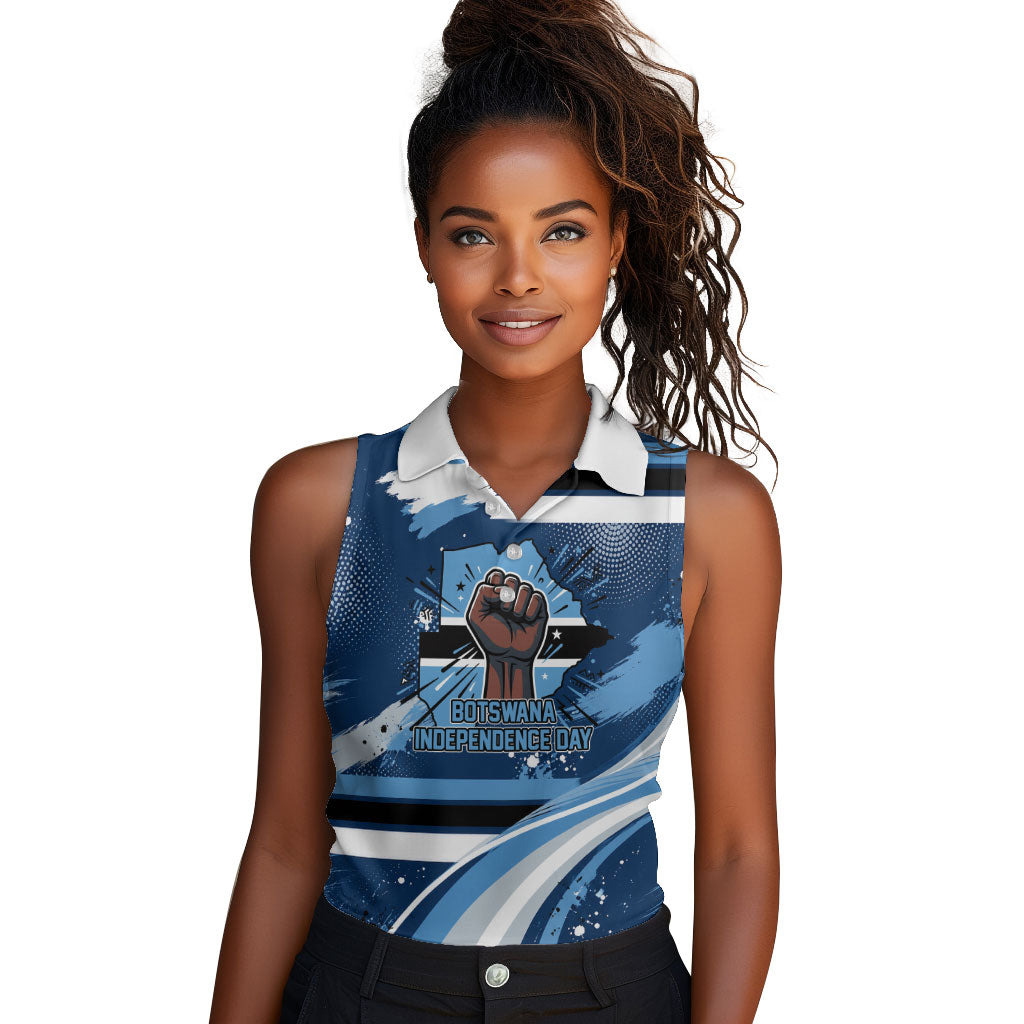 Botswana Independence Day Women Sleeveless Polo Shirt Raised Fist Map Graphic With National Coat Of Arms