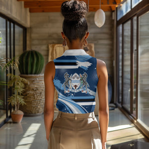 Botswana Independence Day Women Sleeveless Polo Shirt Raised Fist Map Graphic With National Coat Of Arms