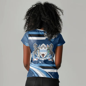 Botswana Independence Day Women V-Neck T-Shirt Raised Fist Map Graphic With National Coat Of Arms