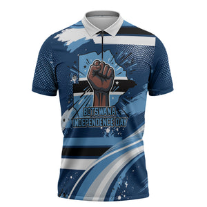 Botswana Independence Day Zipper Polo Shirt Raised Fist Map Graphic With National Coat Of Arms
