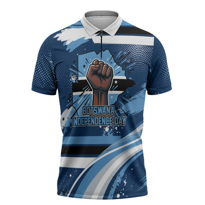 Botswana Independence Day Zipper Polo Shirt Raised Fist Map Graphic With National Coat Of Arms