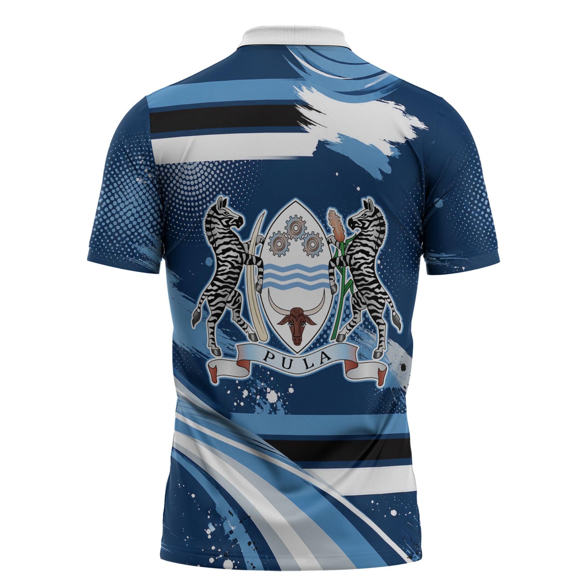Botswana Independence Day Zipper Polo Shirt Raised Fist Map Graphic With National Coat Of Arms
