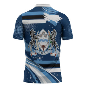 Botswana Independence Day Zipper Polo Shirt Raised Fist Map Graphic With National Coat Of Arms