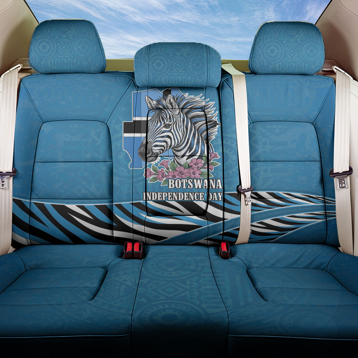 Botswana Independence Day Back Car Seat Cover Flying Dove Graphic Zebra Portrait Flag Map