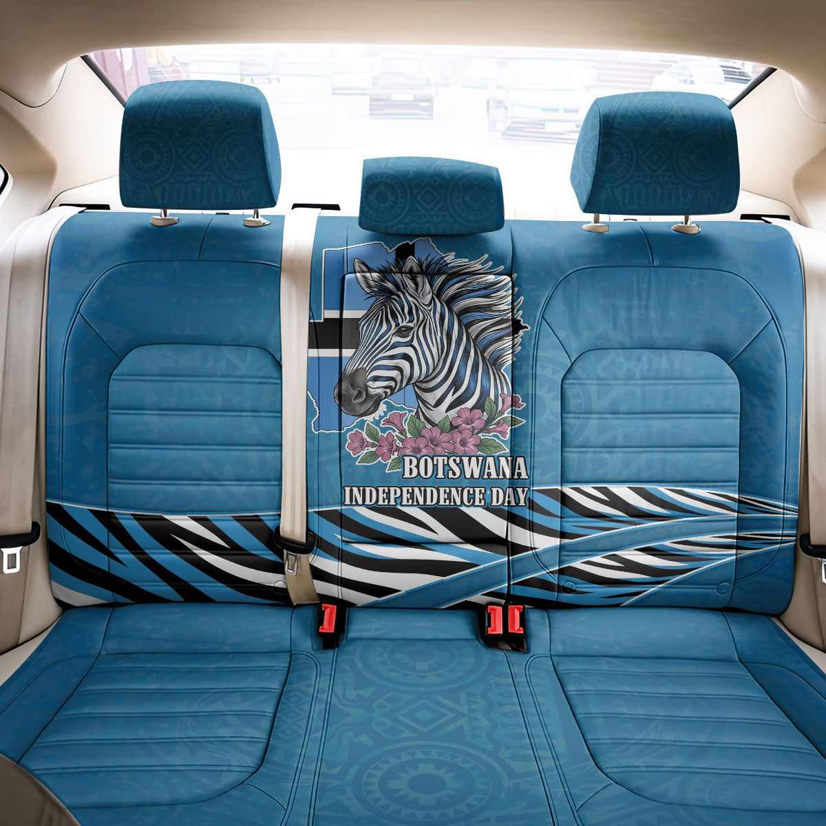 Botswana Independence Day Back Car Seat Cover Flying Dove Graphic Zebra Portrait Flag Map