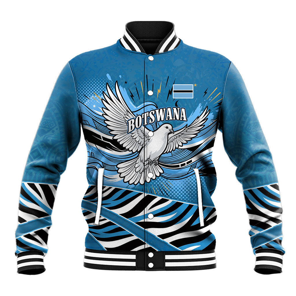 Botswana Independence Day Baseball Jacket Flying Dove Graphic Zebra Portrait Flag Map