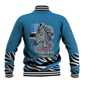 Botswana Independence Day Baseball Jacket Flying Dove Graphic Zebra Portrait Flag Map