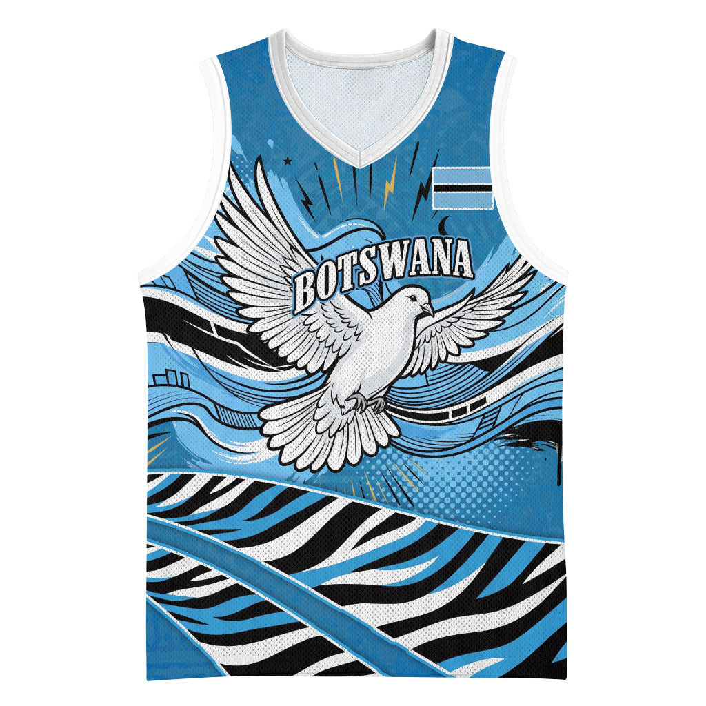 Botswana Independence Day Basketball Jersey Flying Dove Graphic Zebra Portrait Flag Map