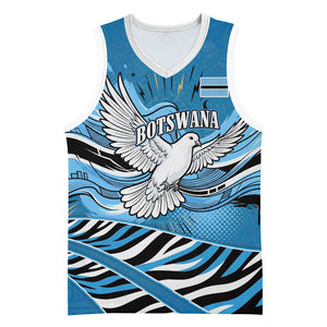 Botswana Independence Day Basketball Jersey Flying Dove Graphic Zebra Portrait Flag Map