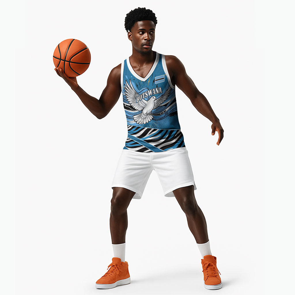 Botswana Independence Day Basketball Jersey Flying Dove Graphic Zebra Portrait Flag Map