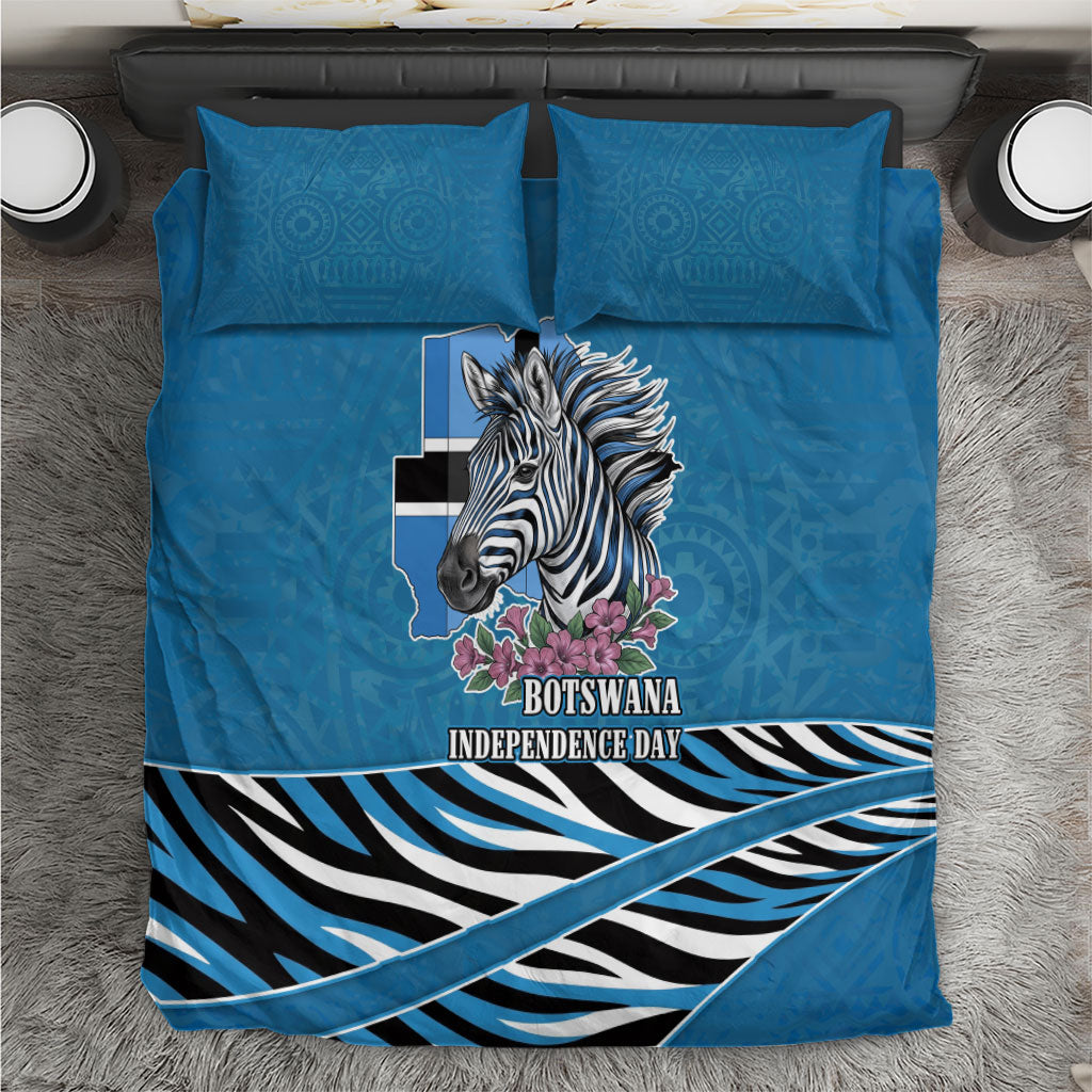 Botswana Independence Day Bedding Set Flying Dove Graphic Zebra Portrait Flag Map