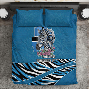 Botswana Independence Day Bedding Set Flying Dove Graphic Zebra Portrait Flag Map