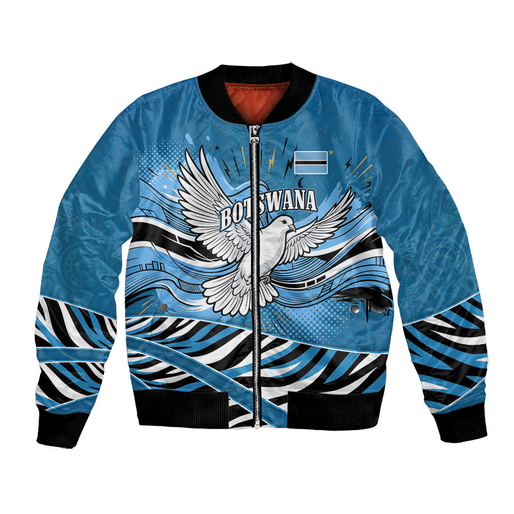 Botswana Independence Day Bomber Jacket Flying Dove Graphic Zebra Portrait Flag Map