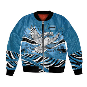Botswana Independence Day Bomber Jacket Flying Dove Graphic Zebra Portrait Flag Map