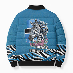 Botswana Independence Day Bomber Puffer Jacket Flying Dove Graphic Zebra Portrait Flag Map