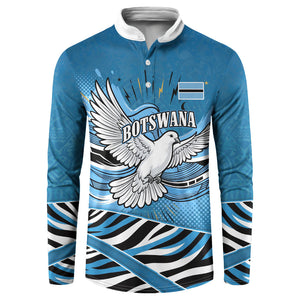 Botswana Independence Day Button Sweatshirt Flying Dove Graphic Zebra Portrait Flag Map