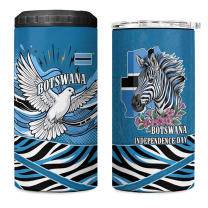 Botswana Independence Day 4 in 1 Can Cooler Tumbler Flying Dove Graphic Zebra Portrait Flag Map