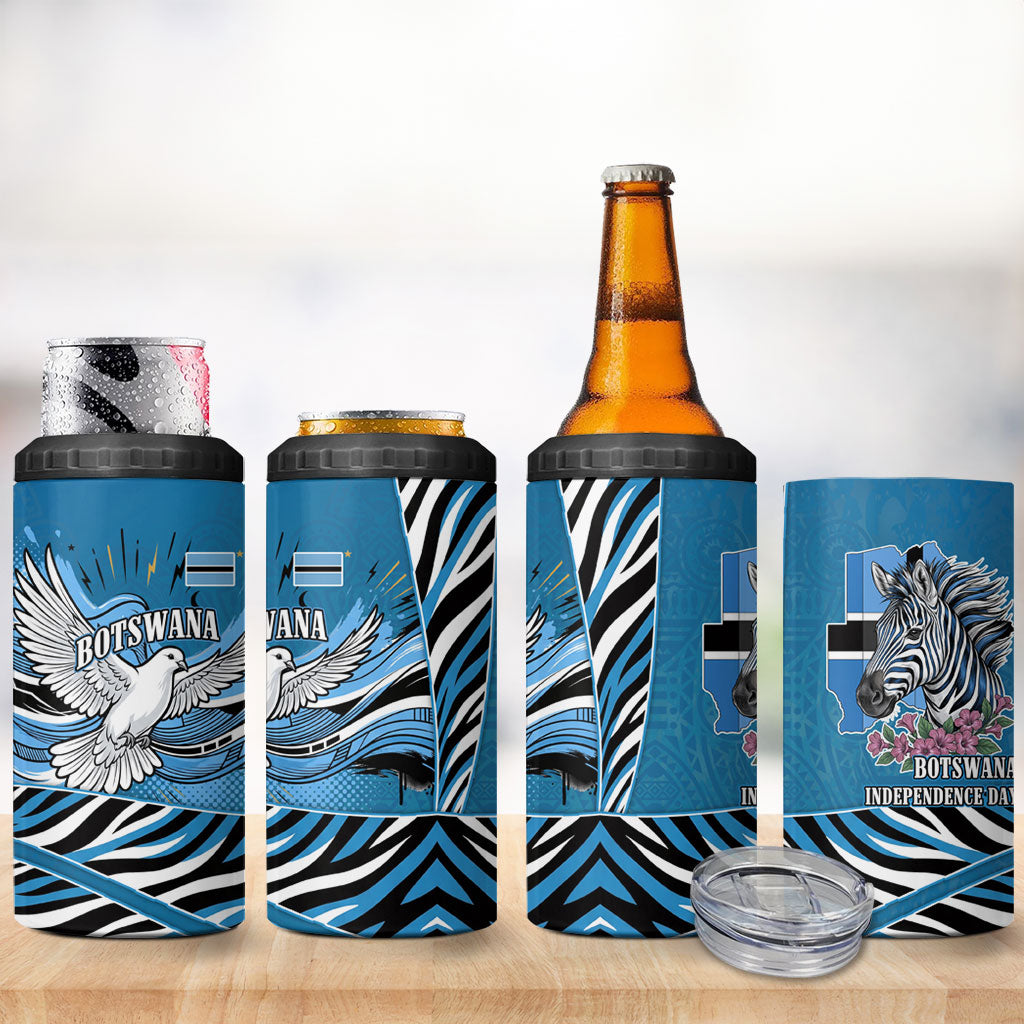 Botswana Independence Day 4 in 1 Can Cooler Tumbler Flying Dove Graphic Zebra Portrait Flag Map