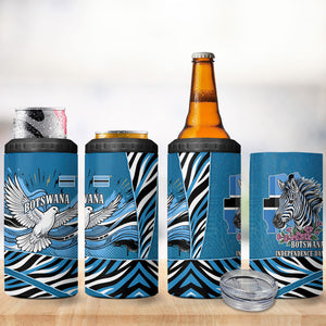 Botswana Independence Day 4 in 1 Can Cooler Tumbler Flying Dove Graphic Zebra Portrait Flag Map