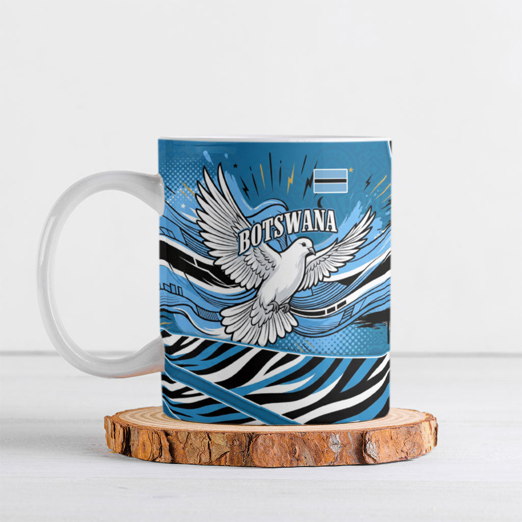 Botswana Independence Day Ceramic Mug Flying Dove Graphic Zebra Portrait Flag Map