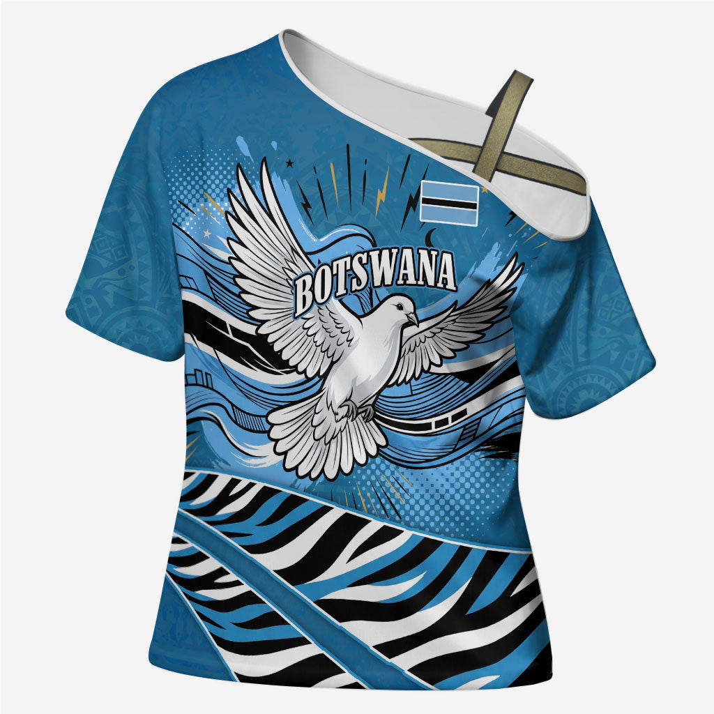 Botswana Independence Day Cross Shoulder Shirt Flying Dove Graphic Zebra Portrait Flag Map