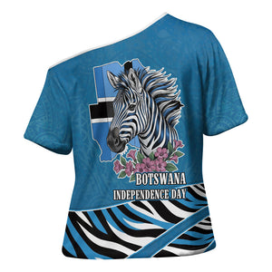 Botswana Independence Day Cross Shoulder Shirt Flying Dove Graphic Zebra Portrait Flag Map