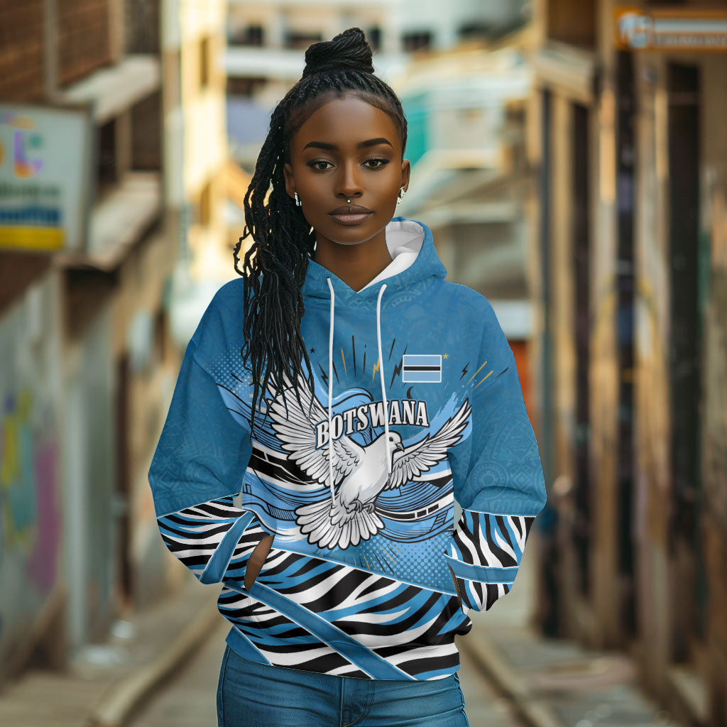 Botswana Independence Day Hoodie Flying Dove Graphic Zebra Portrait Flag Map