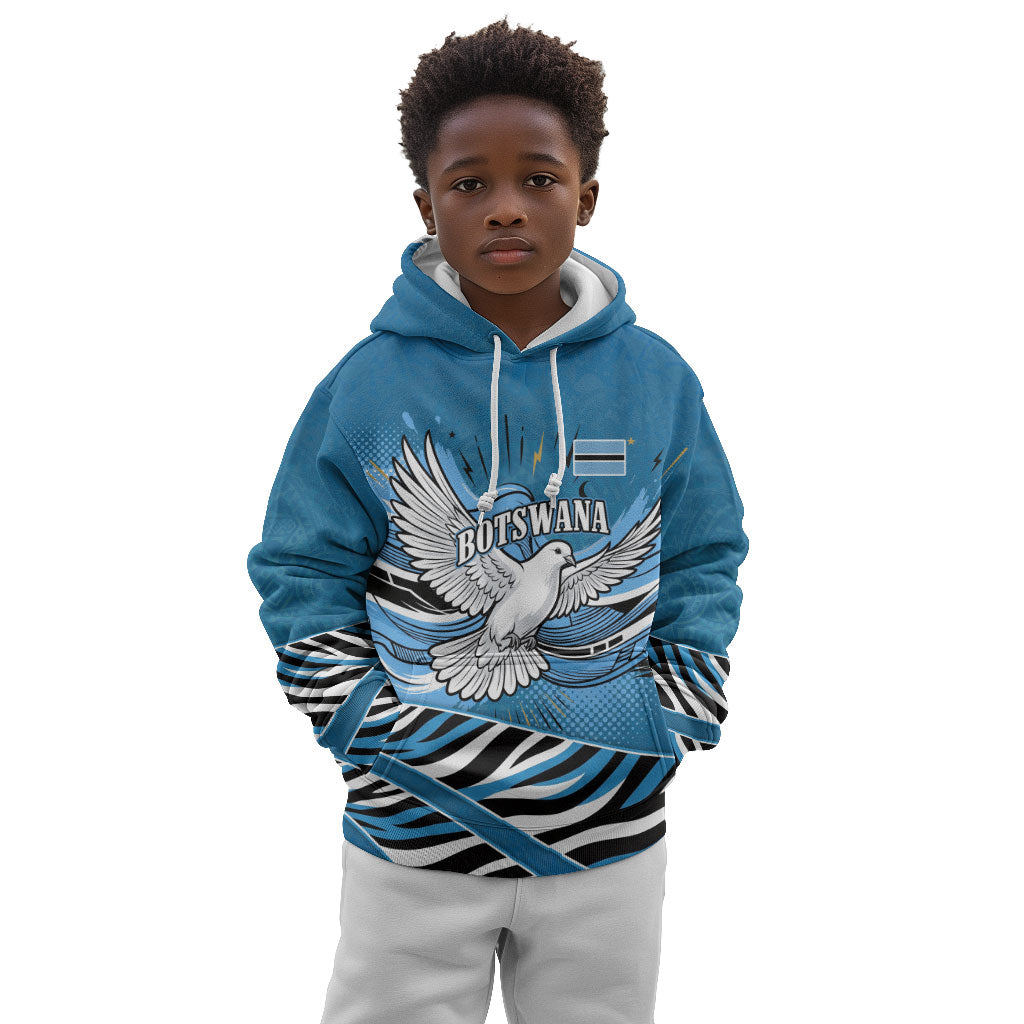 Botswana Independence Day Kid Hoodie Flying Dove Graphic Zebra Portrait Flag Map