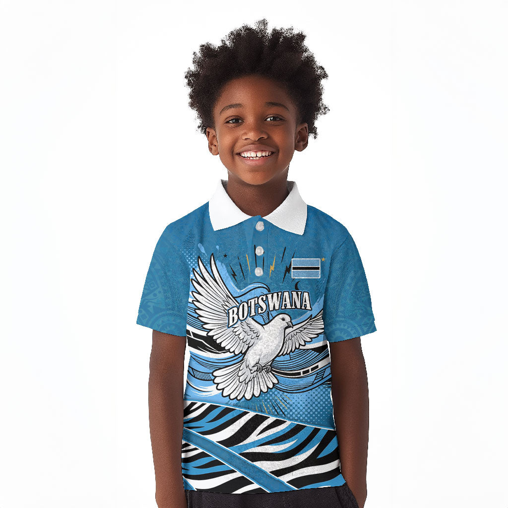 Botswana Independence Day Kid Polo Shirt Flying Dove Graphic Zebra Portrait Flag Map