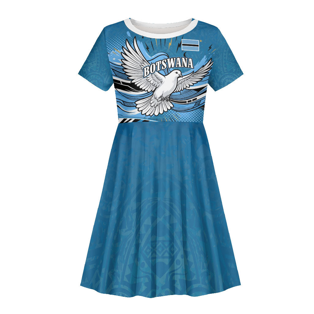 Botswana Independence Day Kid Short Sleeve Dress Flying Dove Graphic Zebra Portrait Flag Map