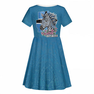Botswana Independence Day Kid Short Sleeve Dress Flying Dove Graphic Zebra Portrait Flag Map