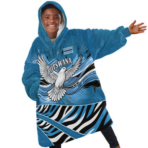 Botswana Independence Day Kid Wearable Blanket Hoodie Flying Dove Graphic Zebra Portrait Flag Map