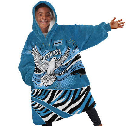 Botswana Independence Day Kid Wearable Blanket Hoodie Flying Dove Graphic Zebra Portrait Flag Map
