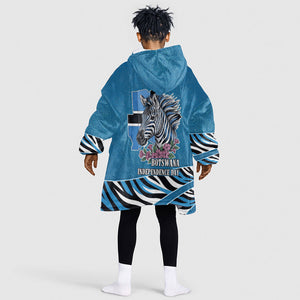 Botswana Independence Day Kid Wearable Blanket Hoodie Flying Dove Graphic Zebra Portrait Flag Map