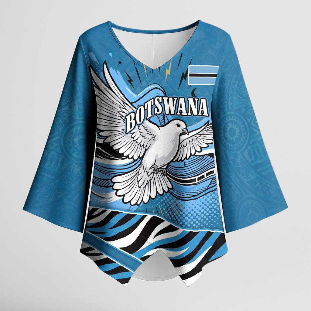 Botswana Independence Day Kimono Sleeve Blouse Flying Dove Graphic Zebra Portrait Flag Map