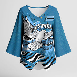 Botswana Independence Day Kimono Sleeve Blouse Flying Dove Graphic Zebra Portrait Flag Map