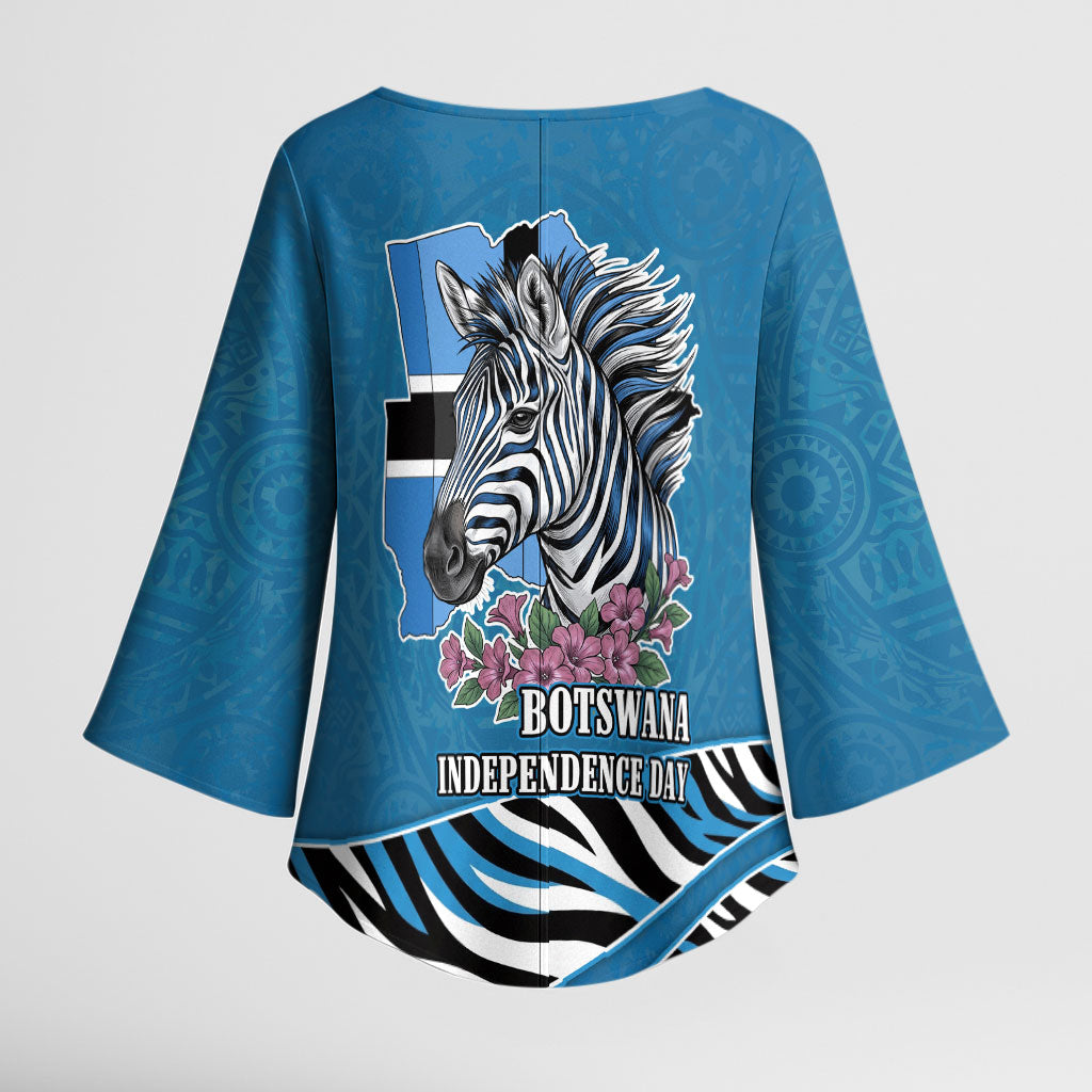 Botswana Independence Day Kimono Sleeve Blouse Flying Dove Graphic Zebra Portrait Flag Map